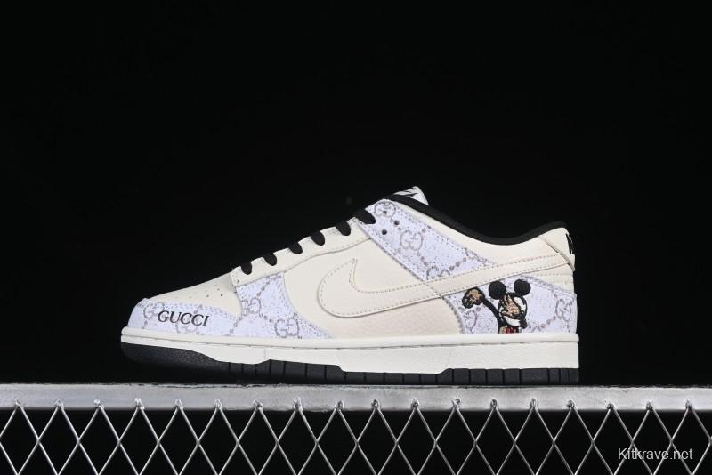 Nike SB Dunk Low Gucci Collaboration Mickey Hidden Pattern White Swoosh Anniversary High-End Custom Low-Top Casual Sneakers - LW1818-112