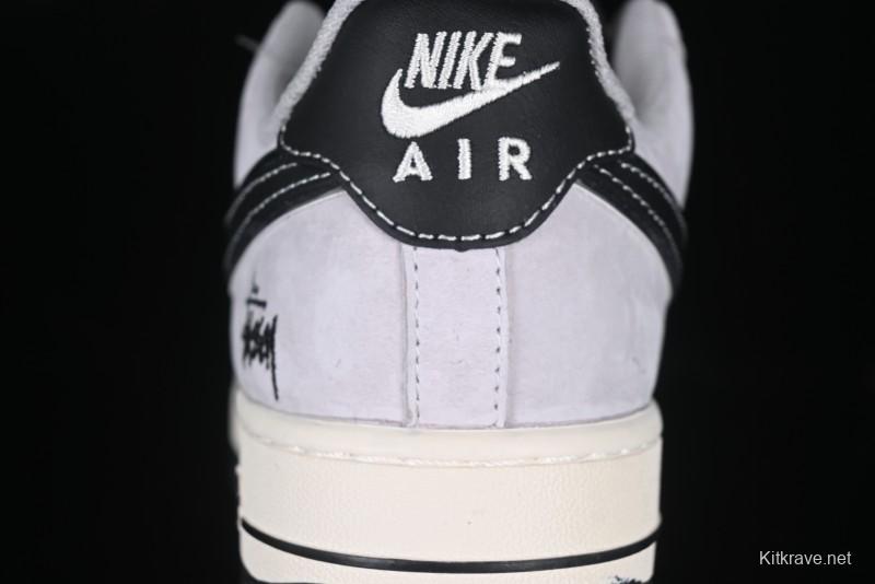Nike Air Force 1 '07 Low Stussy Collaboration Silver Trim Black Swoosh Low-Top Casual Sneakers - XZ6188-912