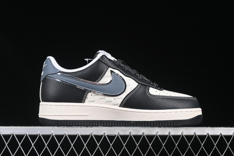 Nike Air Force 1 '07 Low Stussy Collaboration Grey Blue Black Leather Low-Top Casual Sneakers - XZ6188-199