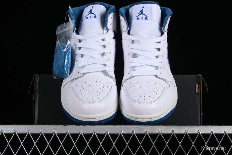 Nike Air Jordan 1 Mid Industrial Blue Basketball Shoes with Air Cushion - FN5215-141