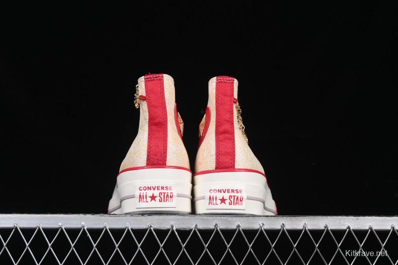 Converse 1970s CNY Year of the Snake Limited Edition High-Top Canvas Sneakers with Gold Star Chain and Metallic Snake Lace Jewelry - A13351C