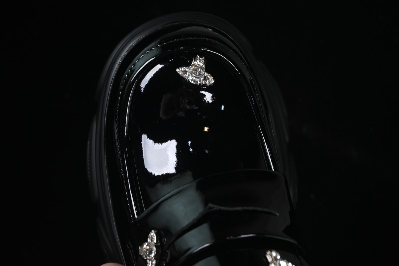 Black Patent Chunky Platform Loafers with Metal Embellishments