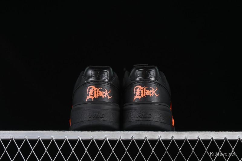 NY Yankees Black Leather Sneakers with Bold Orange Logo