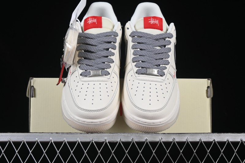 Nike Air Force 1 '07 Low Stussy Collaboration Dual-Tone Grey Swoosh Casual Sneakers - HH7518-037