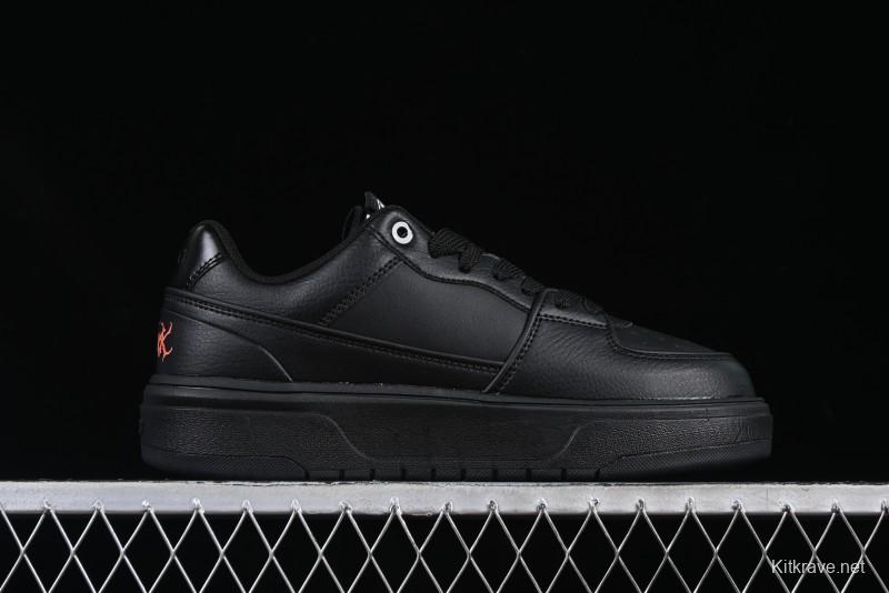 NY Yankees Black Leather Sneakers – Bold Orange Logo Edition