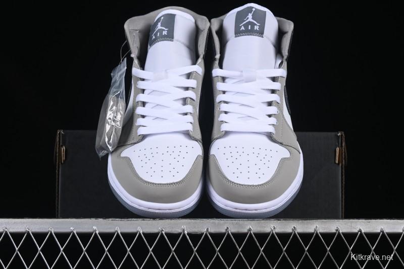 Nike Air Jordan 1 Mid AJ1 White Grey Mid Top Casual Sneakers - HF3193-100