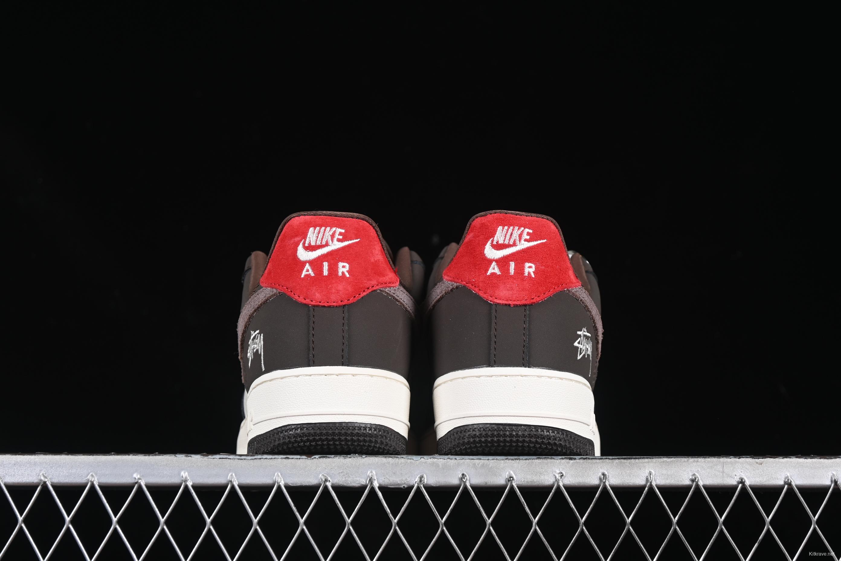 Nike Air Force 1 '07 Low Stussy Collaboration Red Tail Chocolate Low-Top Casual Sneakers - KK1988-057