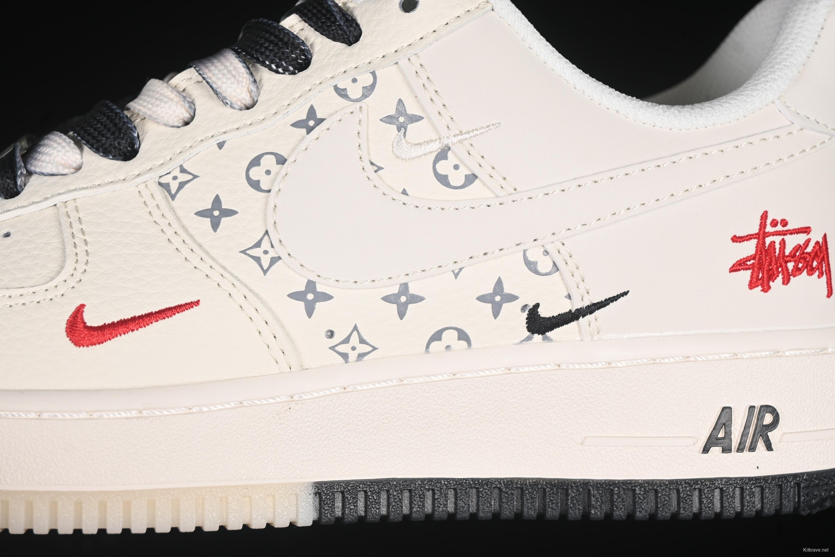 Nike Air Force 1 '07 Low Stussy Collaboration Black Dual-Print Casual Sneakers - HH7518-076