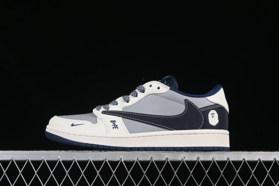 Nike Travis Scott x Fragment Design x Air Jordan 1 Low OG SP Casual Sneakers with Grey Red Swoosh - BB6511-622