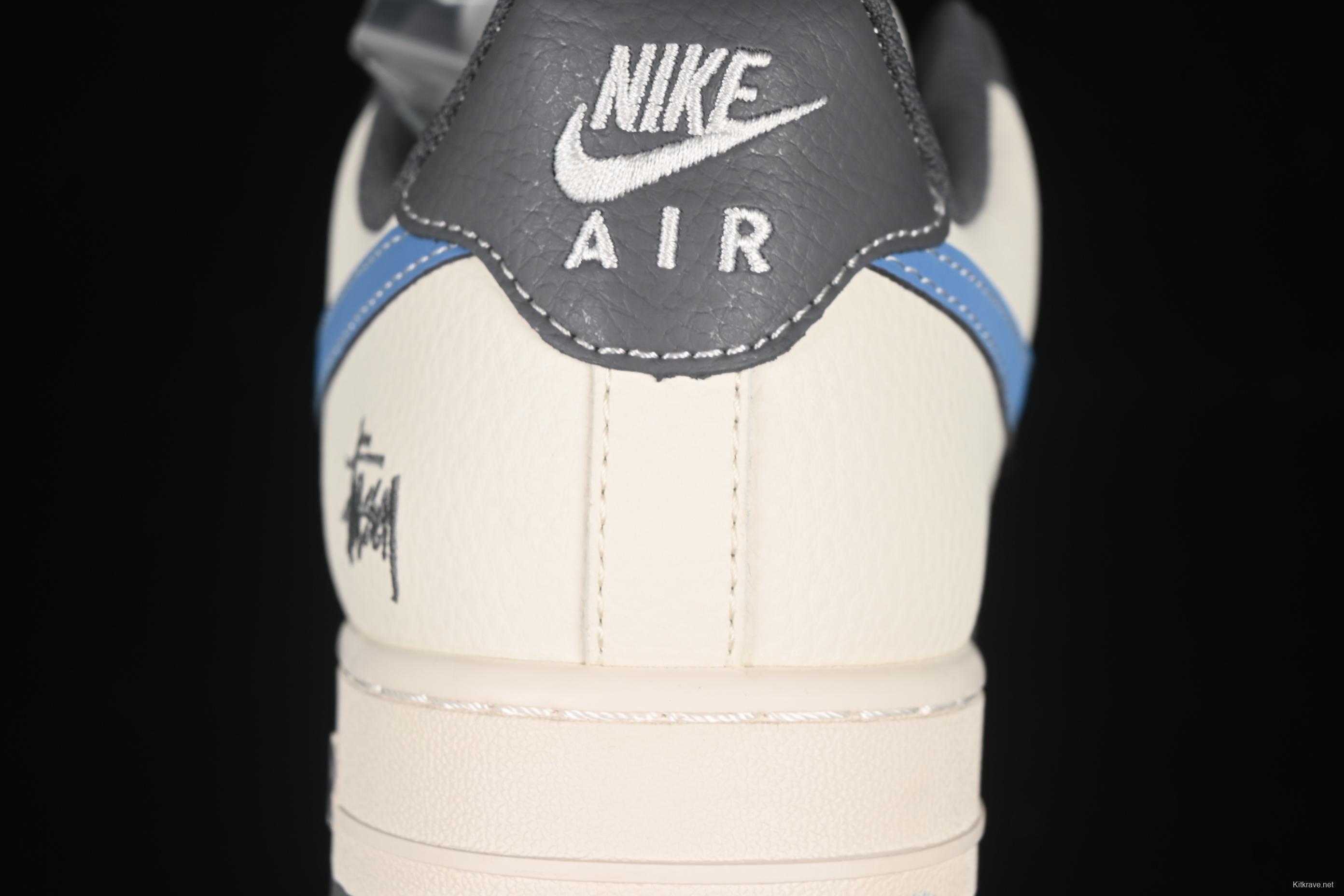 Nike Air Force 1 '07 Low Stussy Collaboration Light Grey Sky Blue Swoosh Casual Sneakers - XS1958-574