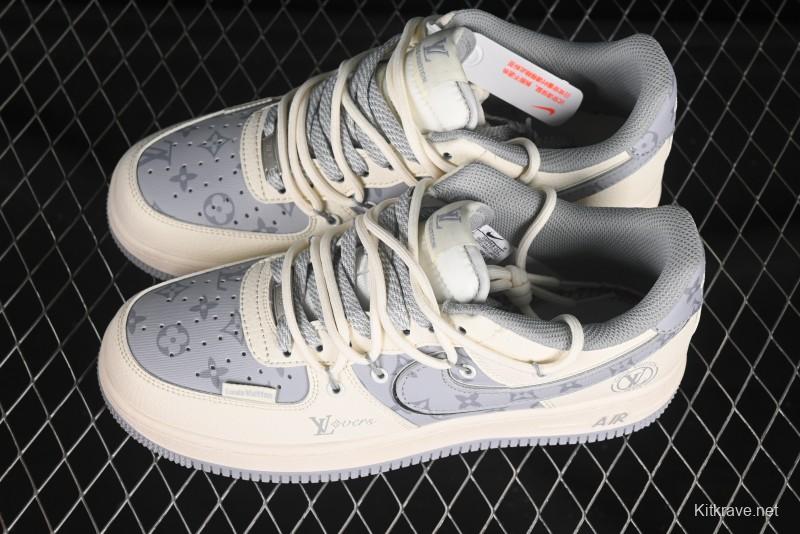 Nike Air Force 1'07 Low LV Collaboration Grey Print Drawstring Casual Sneakers - DM6868-062