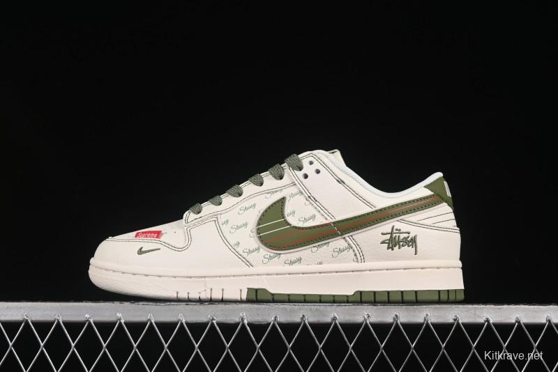 Nike SB Dunk Low Stussy Collaboration Beige Green Anniversary Custom Low-Top Casual Skate Shoes - XS6089-533
