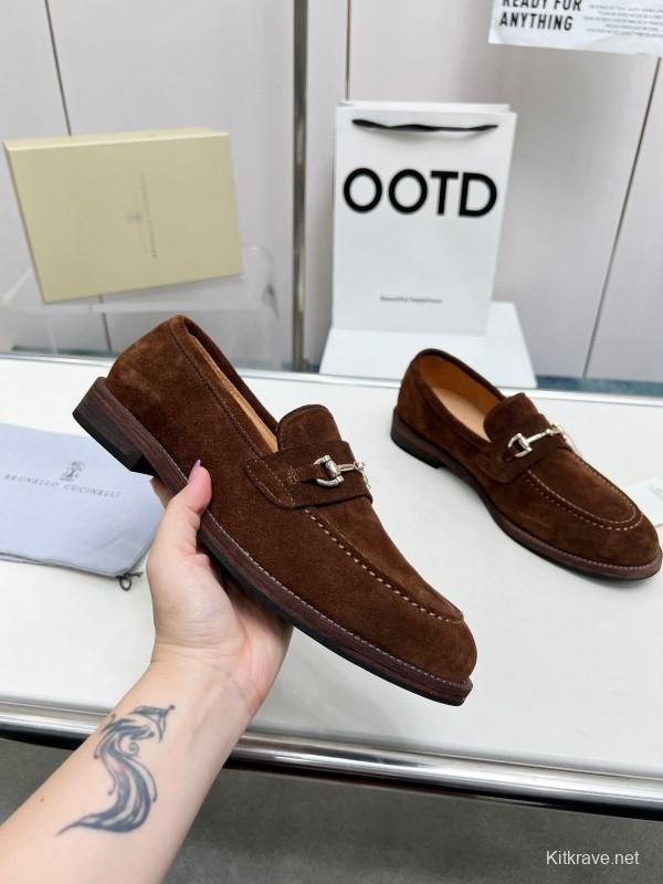 2024 Men Brunello Cucinelli Brown Suede Leather Loafers MJ00480