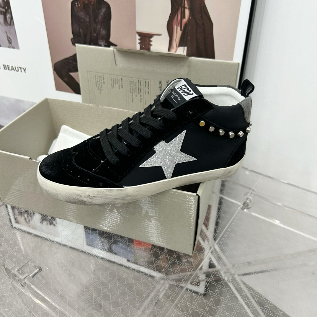 2024 Unisex GGDB Black Silver Suede Leather High Top Sneakers MJ00300