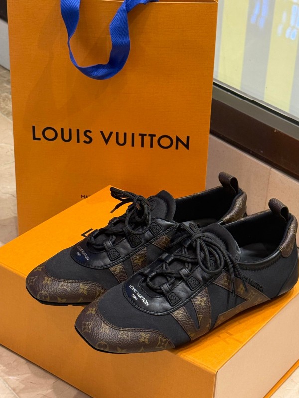 2025 Unisex Louis Vuitton Black Brown Canvas Leather Sneakers LY00340