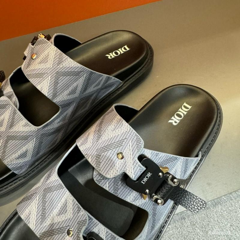 2024 Men Dior Grey Canvas Leather Sandals Buckle