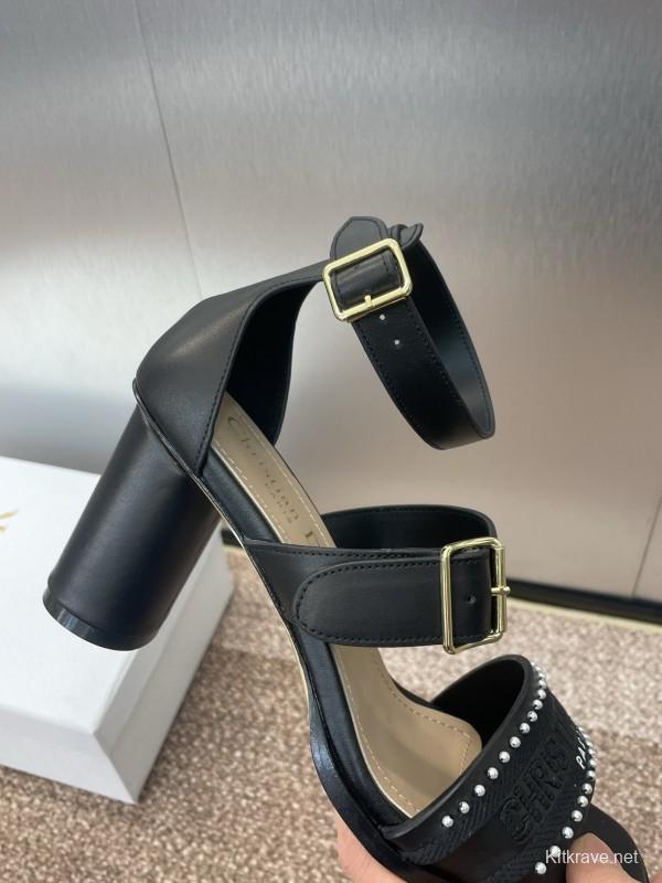 2025 Women Dior Black Leather Sandals Studded KFY00320
