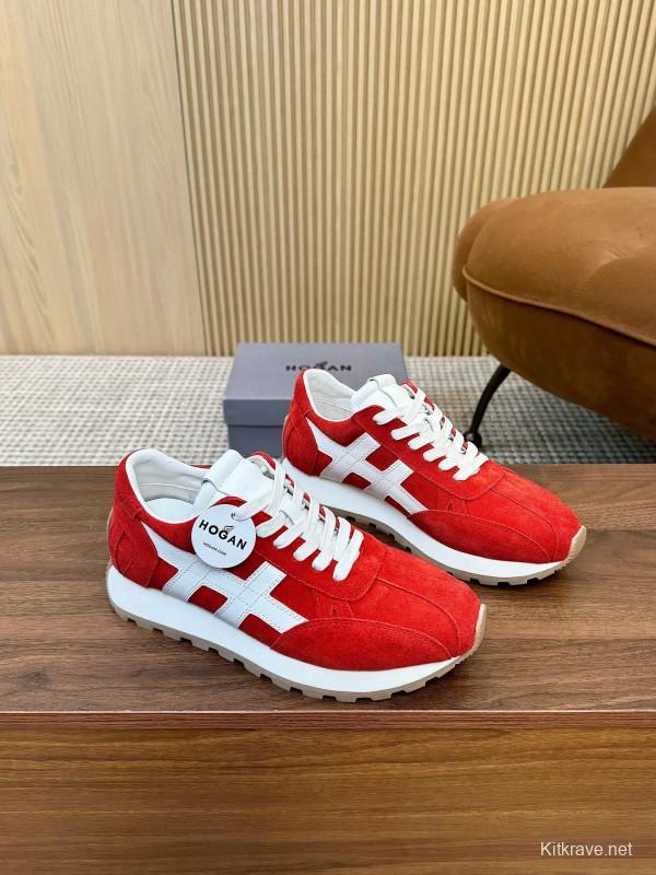 2025 Unisex HOGAN Red White Suede Sneakers