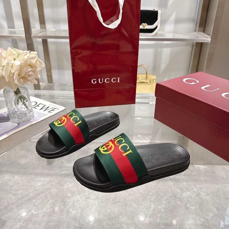 2025 Gucci Green Red Black Rubber Slippers