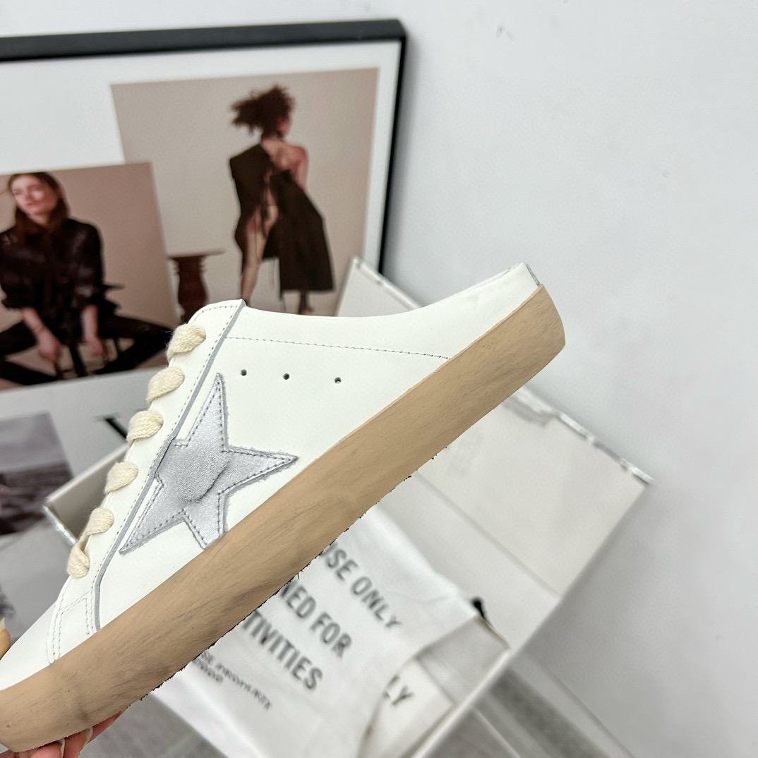 2025 GGDB White Grey Leather Slip-On Sneakers