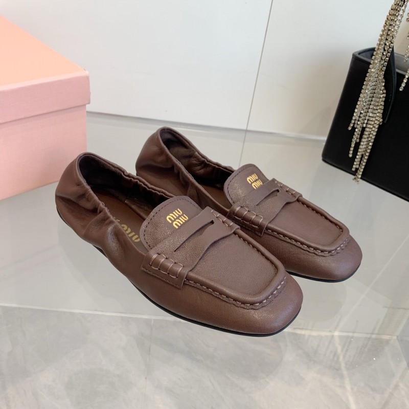 2025 Women Miu Miu Brown Leather Loafers