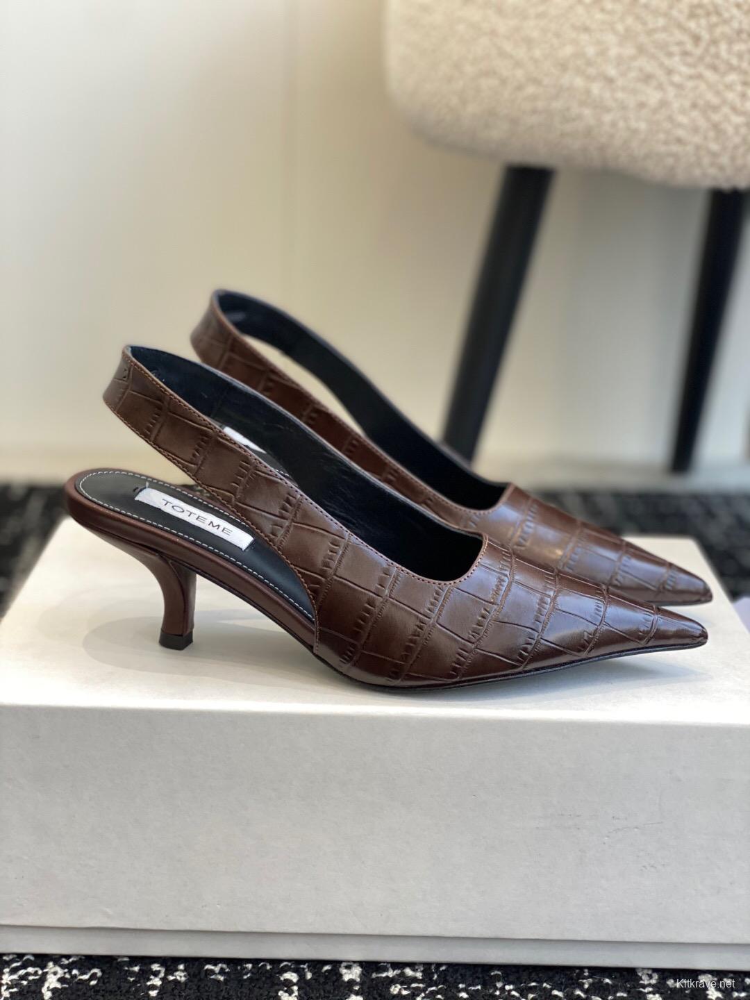 2025 Women Toteme Brown Leather Slingback Pointed Toe Heels