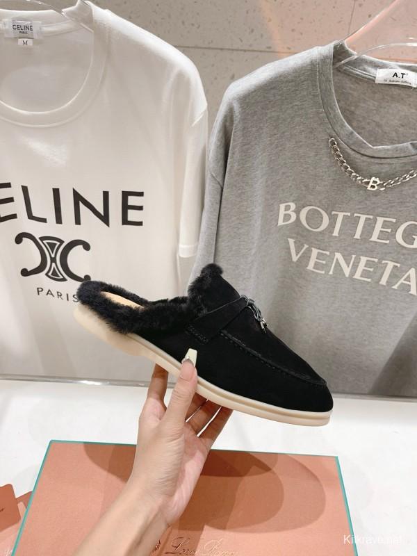 2024 Slippers LP Black Suede Shearling Loafers MJ00300