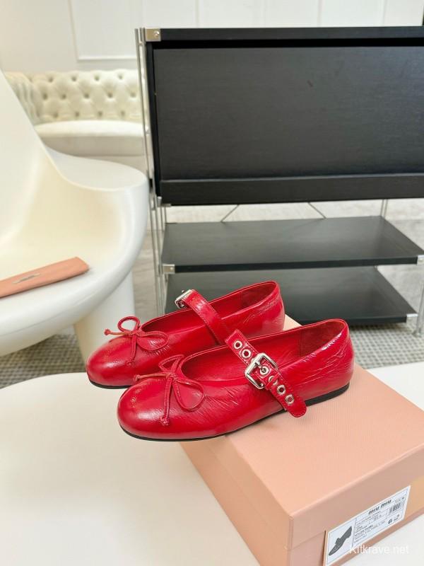 2025 Women Miu Miu Red Leather Mary Jane Buckle KFY00300