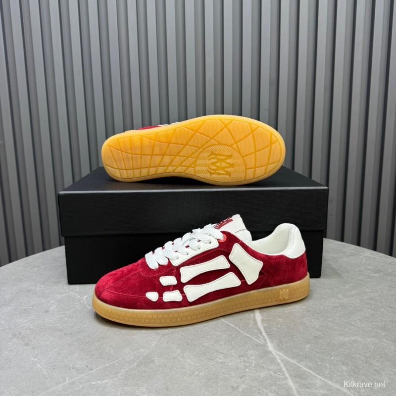 2025 Unisex Amiri Red White Suede Leather Sneakers Skeleton Pattern LY00280