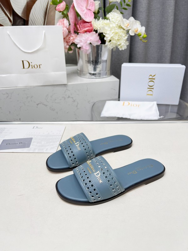 2025 Slippers Dior Blue Leather Slippers