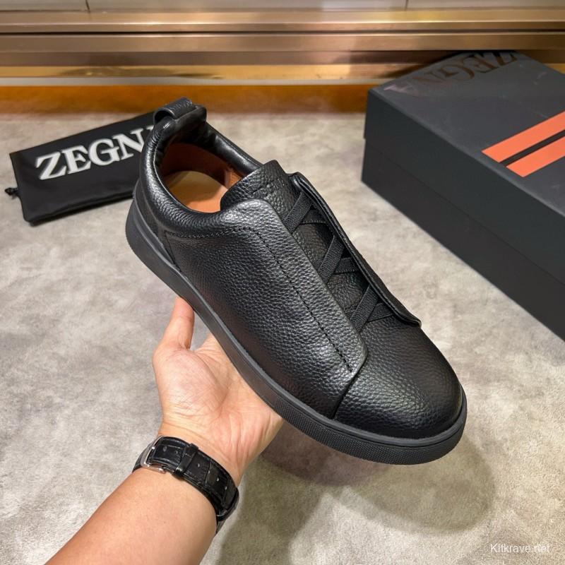 2024 Men Ermenegildo Zegna Black Calf Leather Sneakers MJ00280