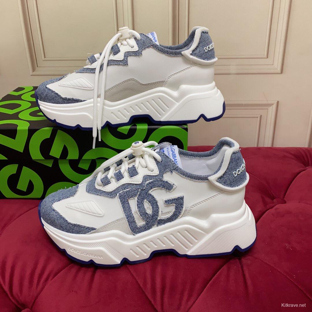 2025 Unisex Dolce & Gabbana White Blue Denim Leather Sneakers LY00330(F)/LY00340(M)