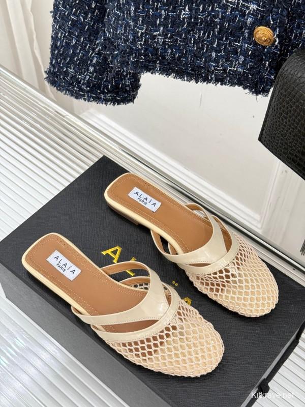 2025 Slippers AlAIA Beige Leather Mesh Slip-on KFY00260