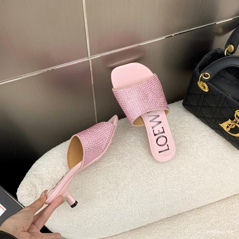 2025 Women Loewe Pink Leather Sandals LY00240