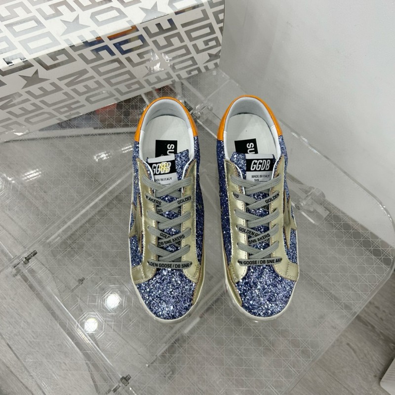 2025 Women GGDB Blue Silver Leather Glitter Low Top Sneakers