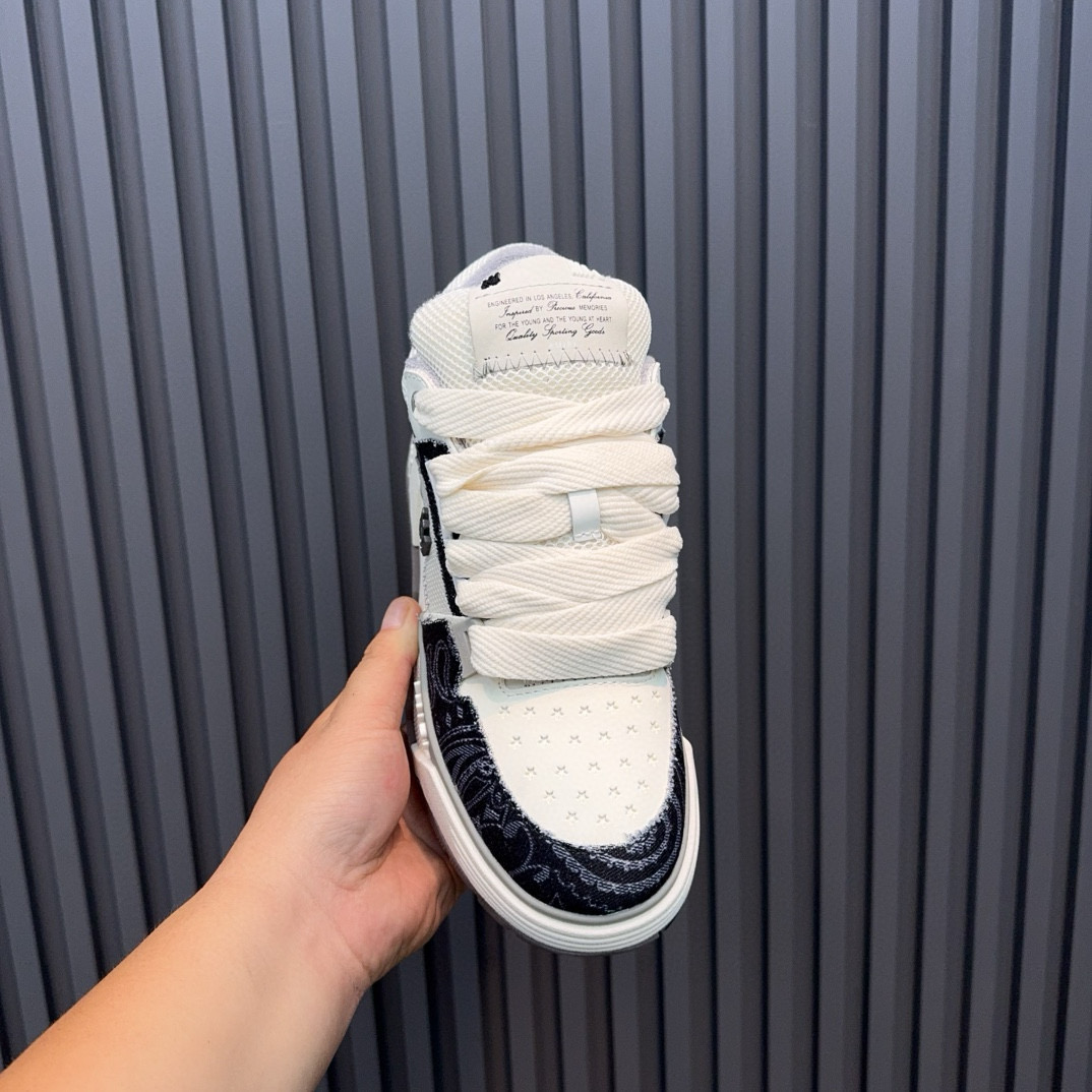 2024 Unisex Amiri White Black Leather Sneakers MJ00360