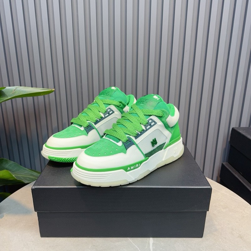 2024 Unisex Amiri Green White Leather Mesh Sneakers MJ00360