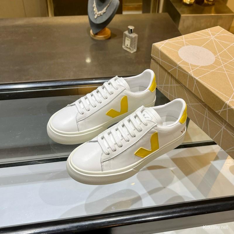 2025 Women VEJA White Yellow Leather Sneakers MJ00240(F)