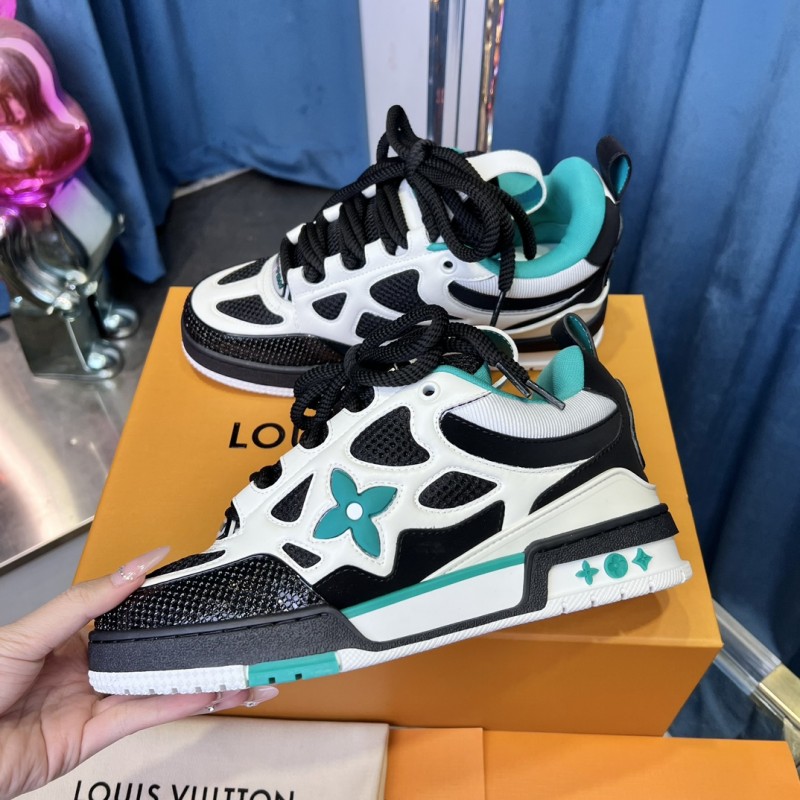 2025 Unisex Louis Vuitton White Black Blue Leather Trainer