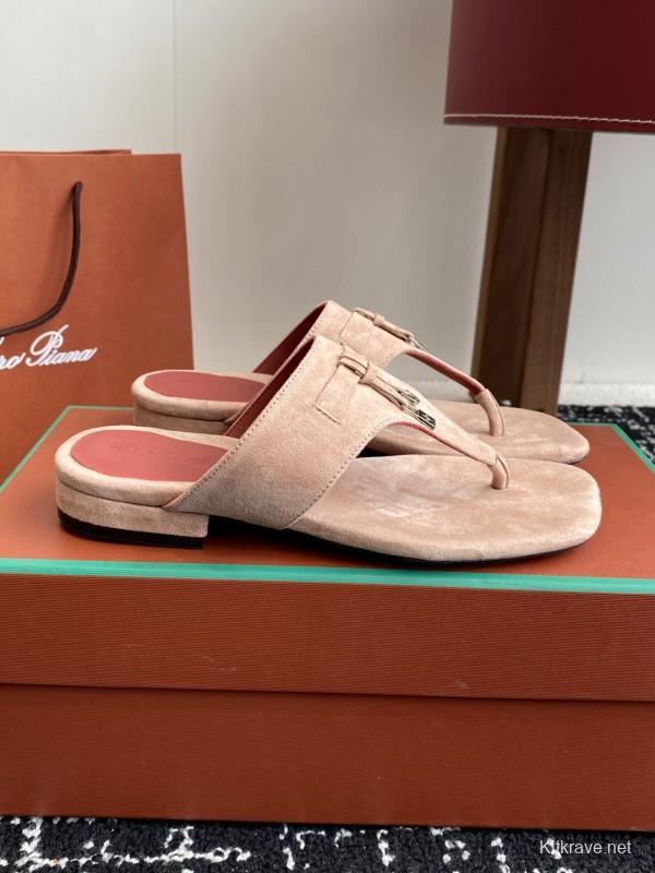 2025 Women Le Parmentier Beige Suede Thong Sandals KFY00280