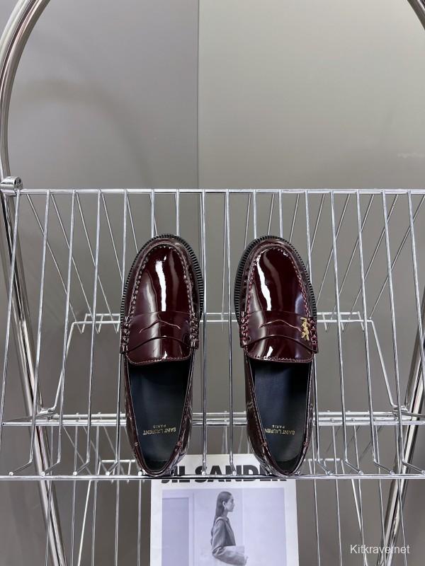 2025 Women Yves Saint Laurent Burgundy Leather Loafer KFY00350