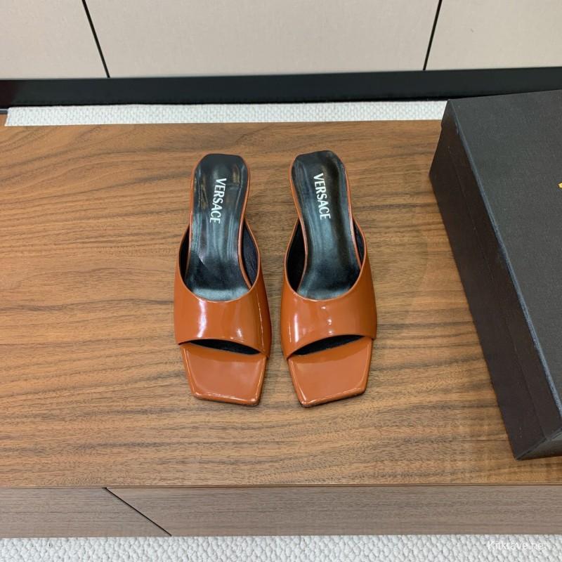 2025 Women VERSACE Brown Patent Leather Slippers