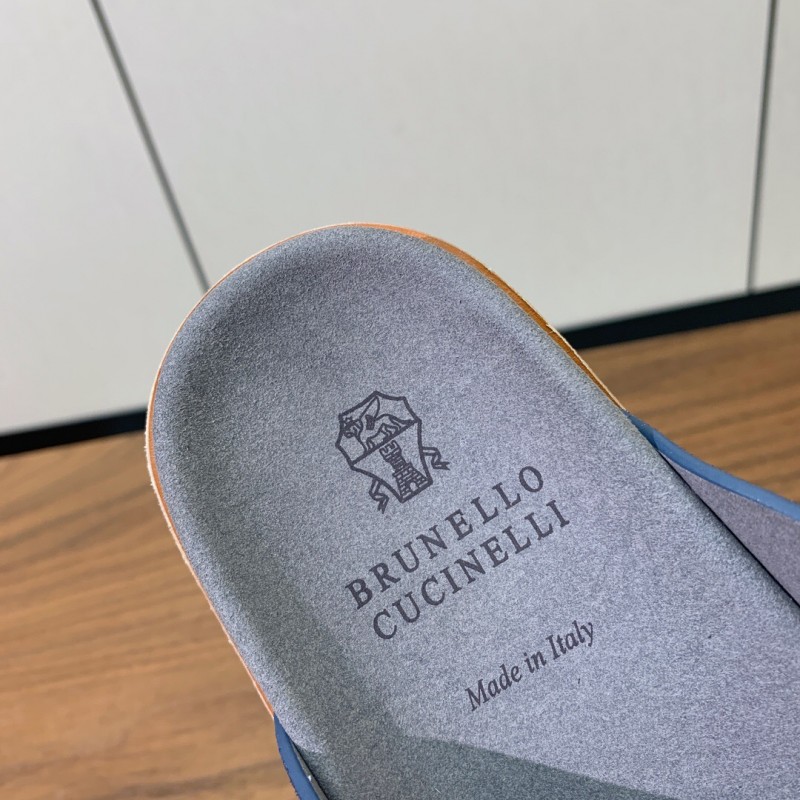 2025 Unisex Brunello Cucinelli Blue Suede Leather Slippers KFY00250