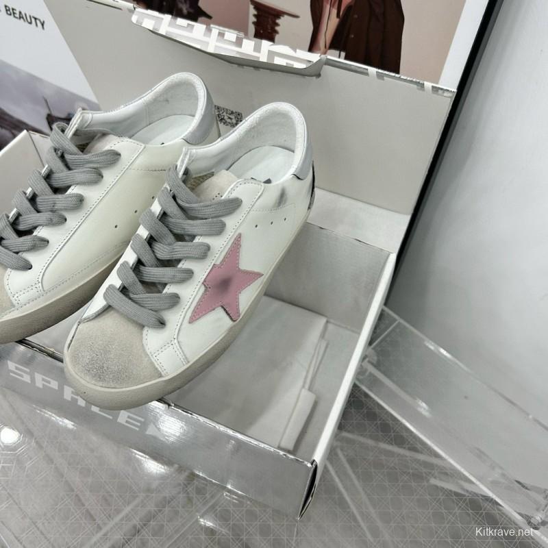 2025 Women GGDB White Pink Leather Sneakers