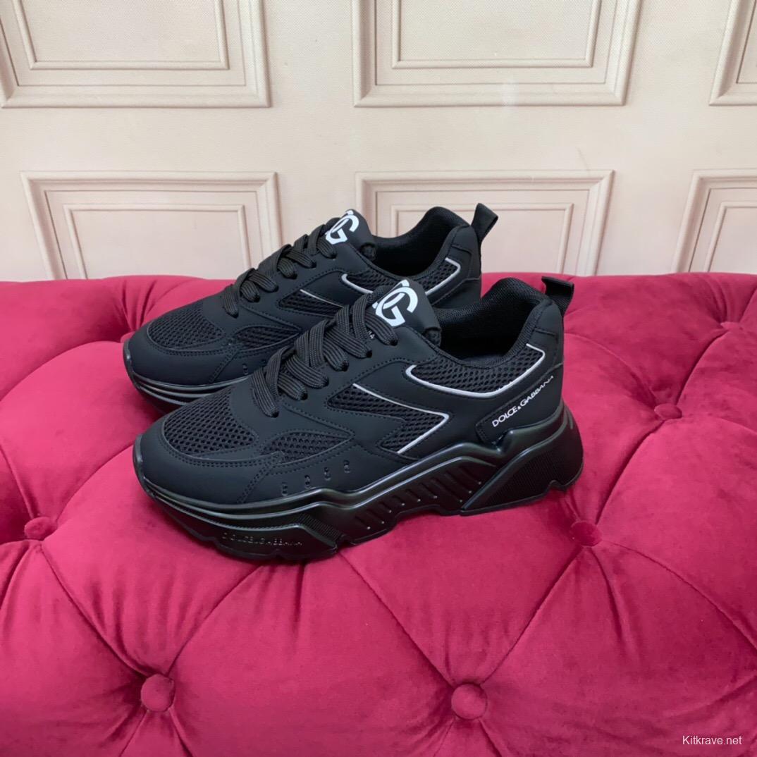 2025 Unisex Dolce Gabbana Black Mesh Leather Sneakers LY00330(F)/LY00340(M)