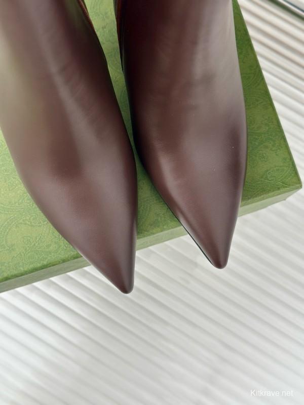 2024 Women Gucci brown calf leather ankle boots chain MJ00410