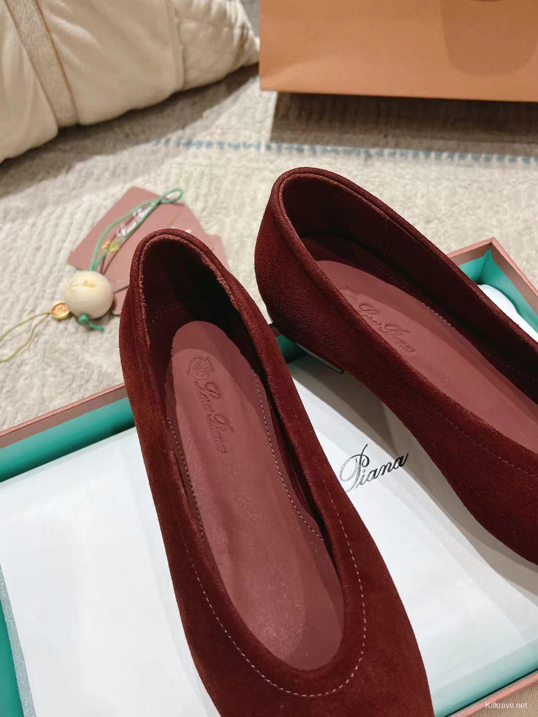 2025 Women LP Burgundy Suede Ballet Flat