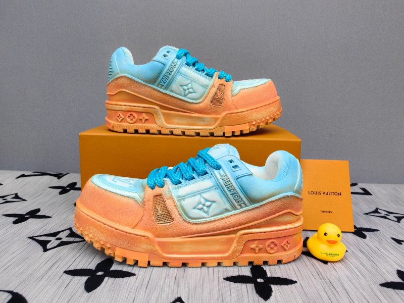 2025 Unisex Louis Vuitton Blue Orange Denim TPU Plimsolls Complex Wash KFY00510