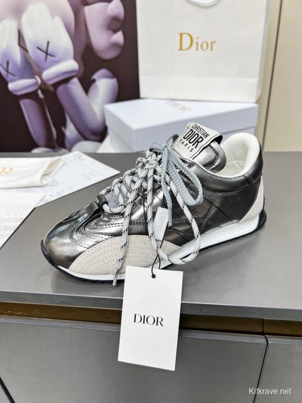2025 Women Dior Silver Leather Suede Sneakers Christian Dior Paris KFY00310