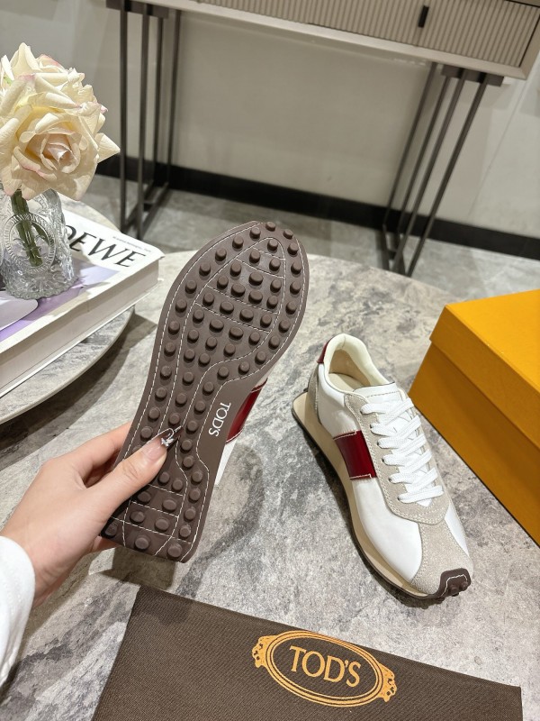 2025 Women TOD'S White Red Leather Suede Sneakers